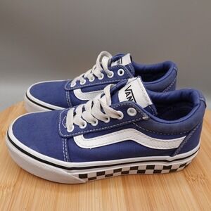 Vans Youth 12‎ Missy Old Skool Lace Up Sneakers 500714 Blue White Canvas MinFlaw